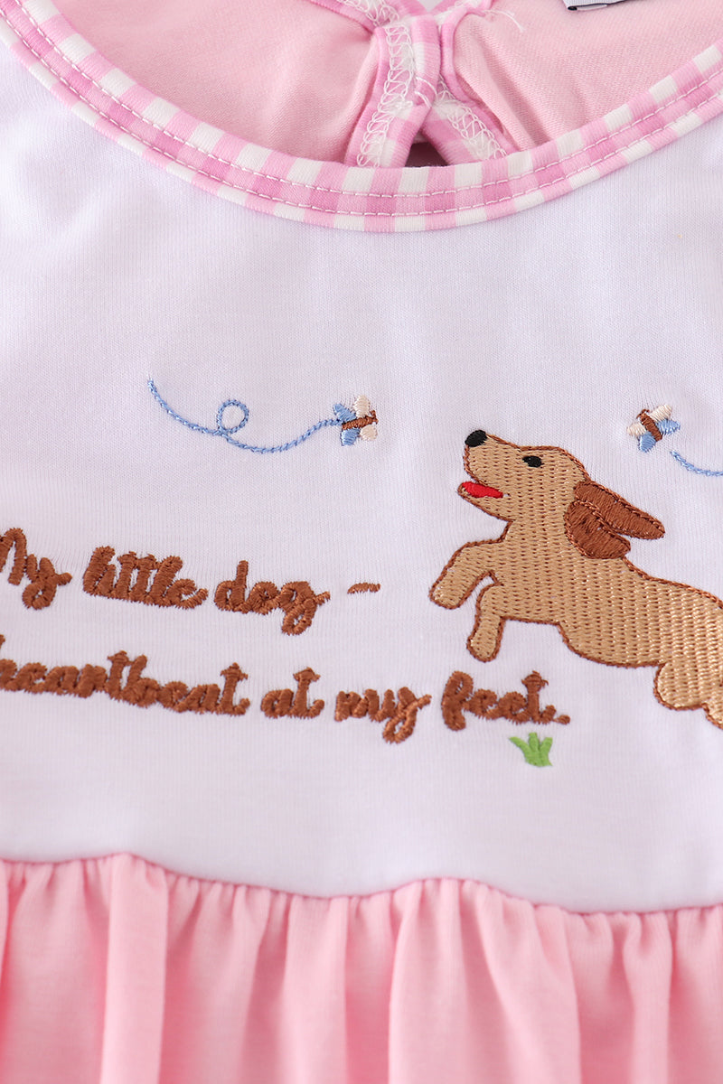 Pink puppy embroidery girl dress