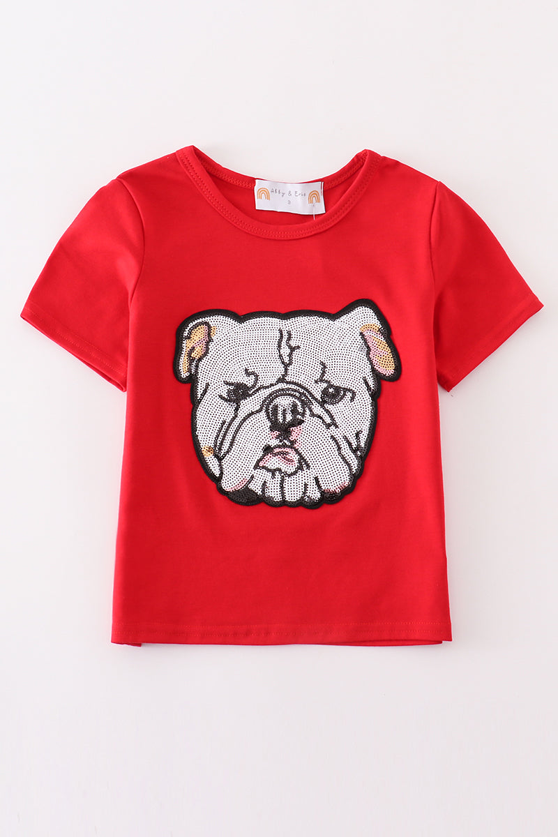 Red geogia bulldog sequin mom&me top