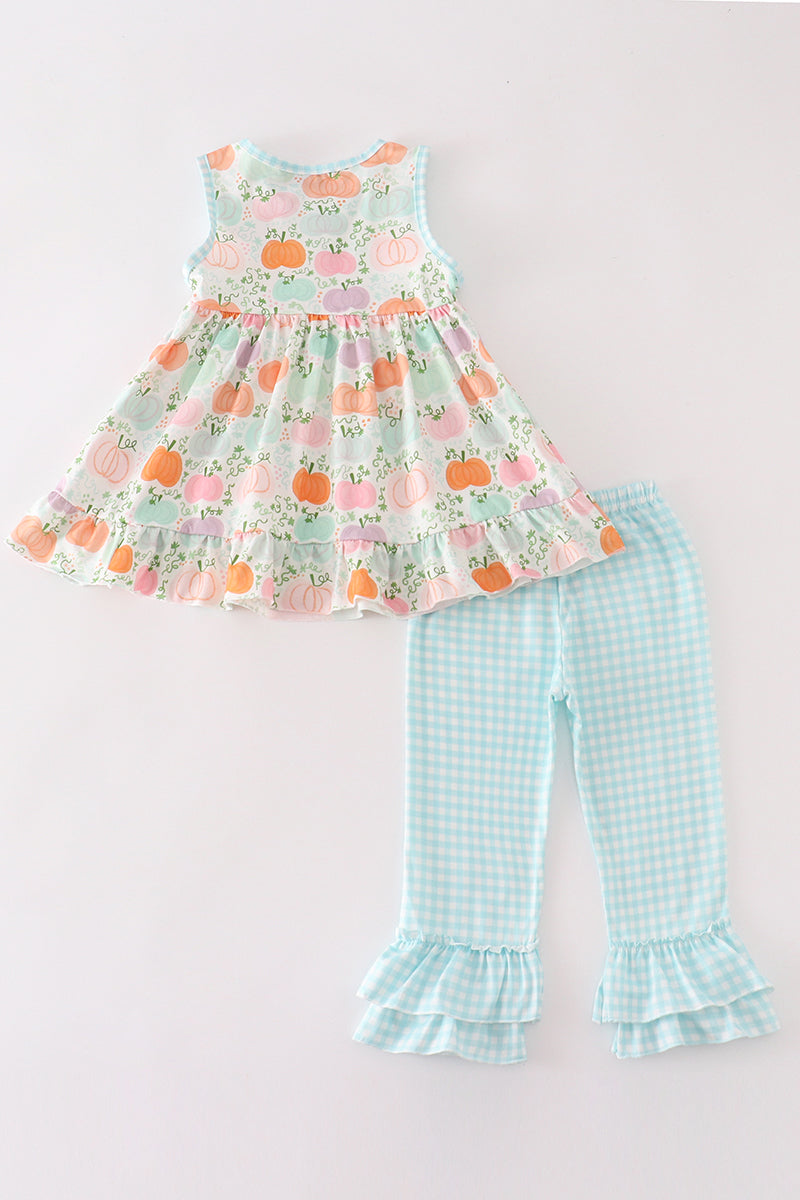 Pumpkin print ruffle girl set