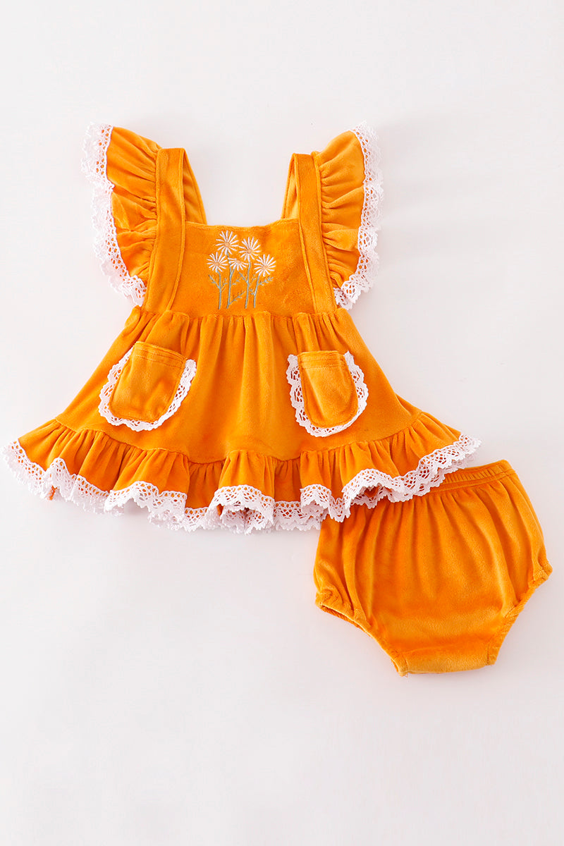 Honey velvet floral embroidery baby set