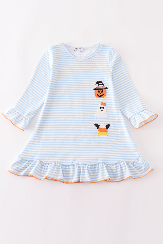 Halloween pumpkin ghost stripe applique dress