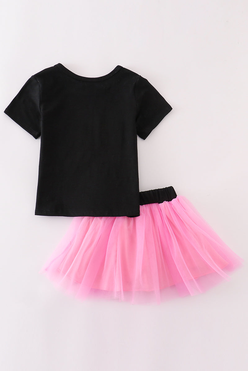 Black halloween boo sequin tutu skorts set