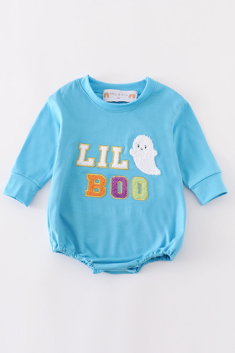 Blue halloween LIL BOO chenille patch boy bubble