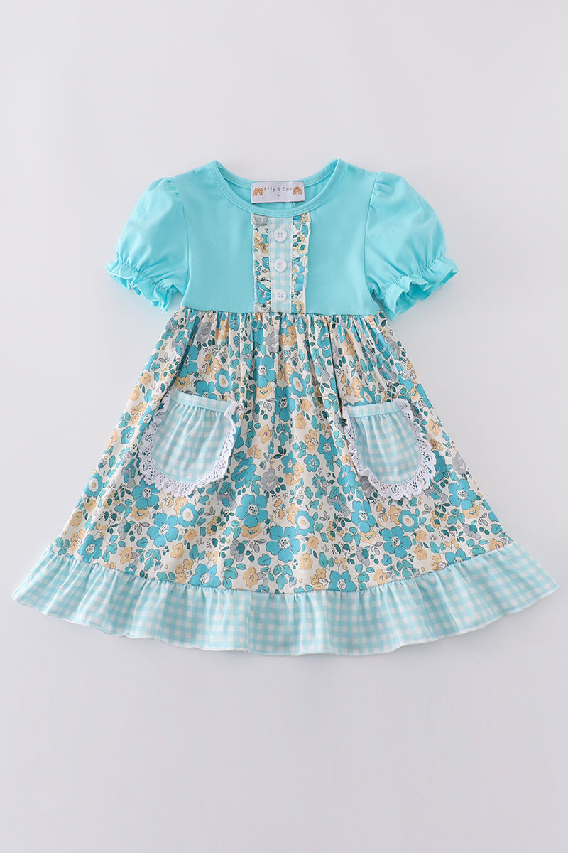 Blue aqua meadow girl dress