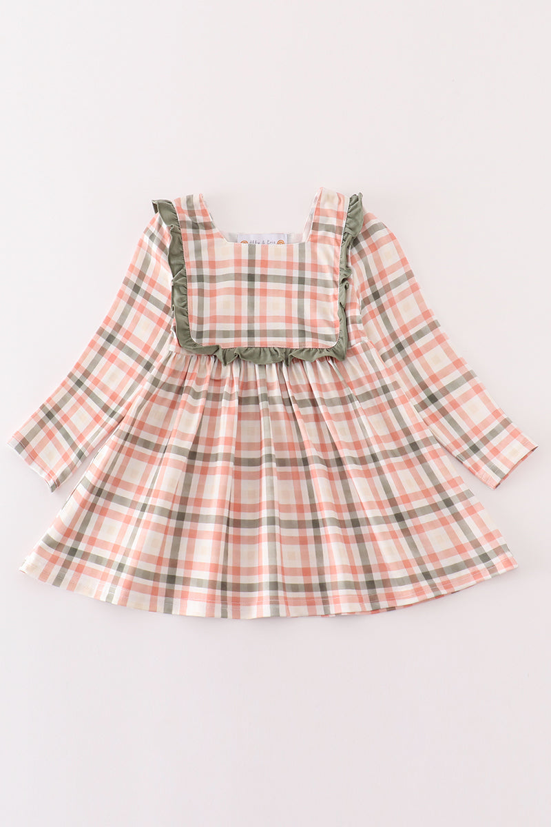 Green watercolor plaid girl top