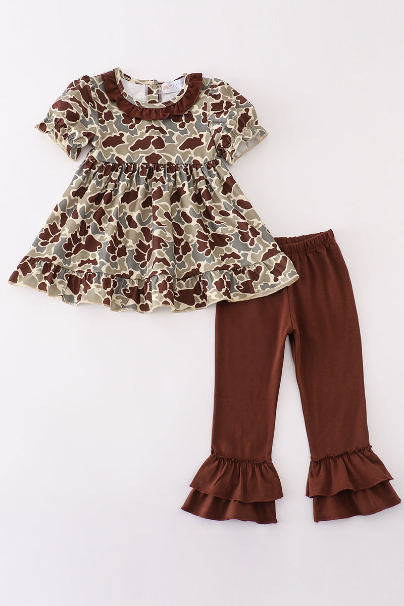 Camouflage girl ruffle pants set