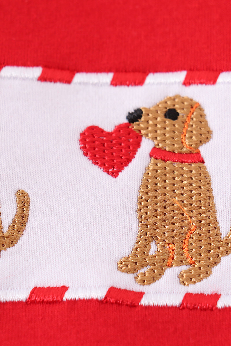 Red valentine puppy embroidery boy bloomer set