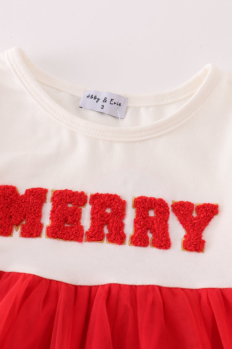 Red merry christmas french knot girl dress