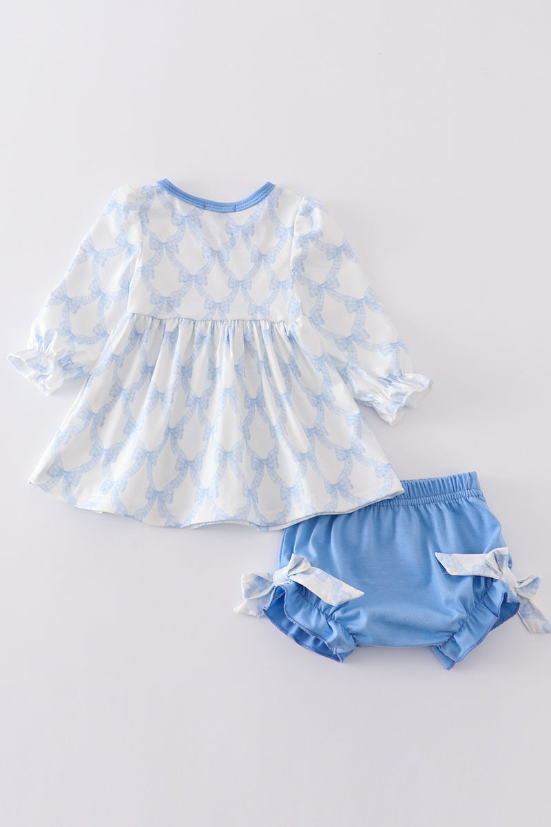 Blue bow girl bloomer set