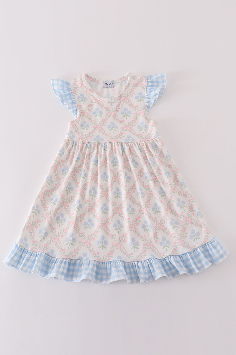 Blue hydrangea print  girl dress