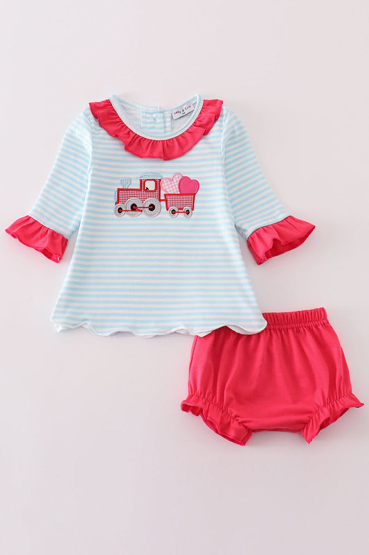 Pink truck heart applique girl bloomer set