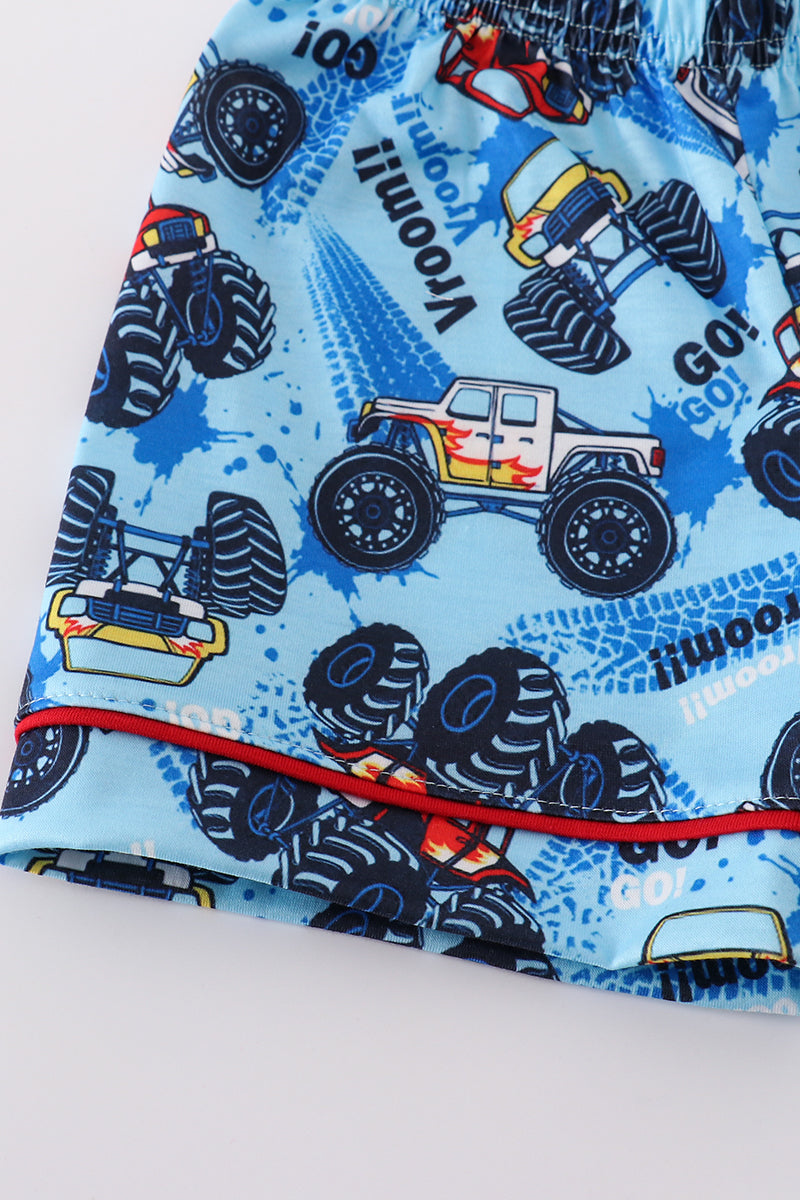 Monster truck print boy pajamas set