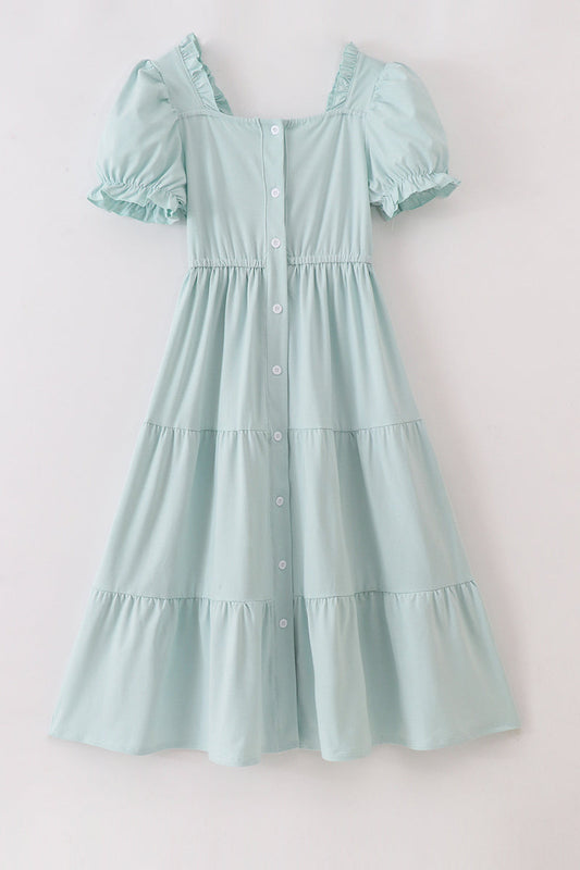 Blue tiered ruffle mom dress