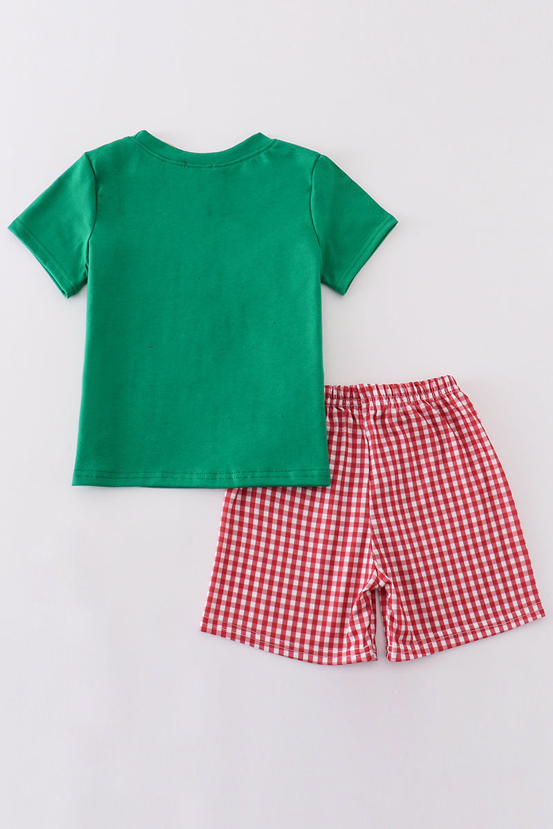 Red dot strawberry embroidery boy set