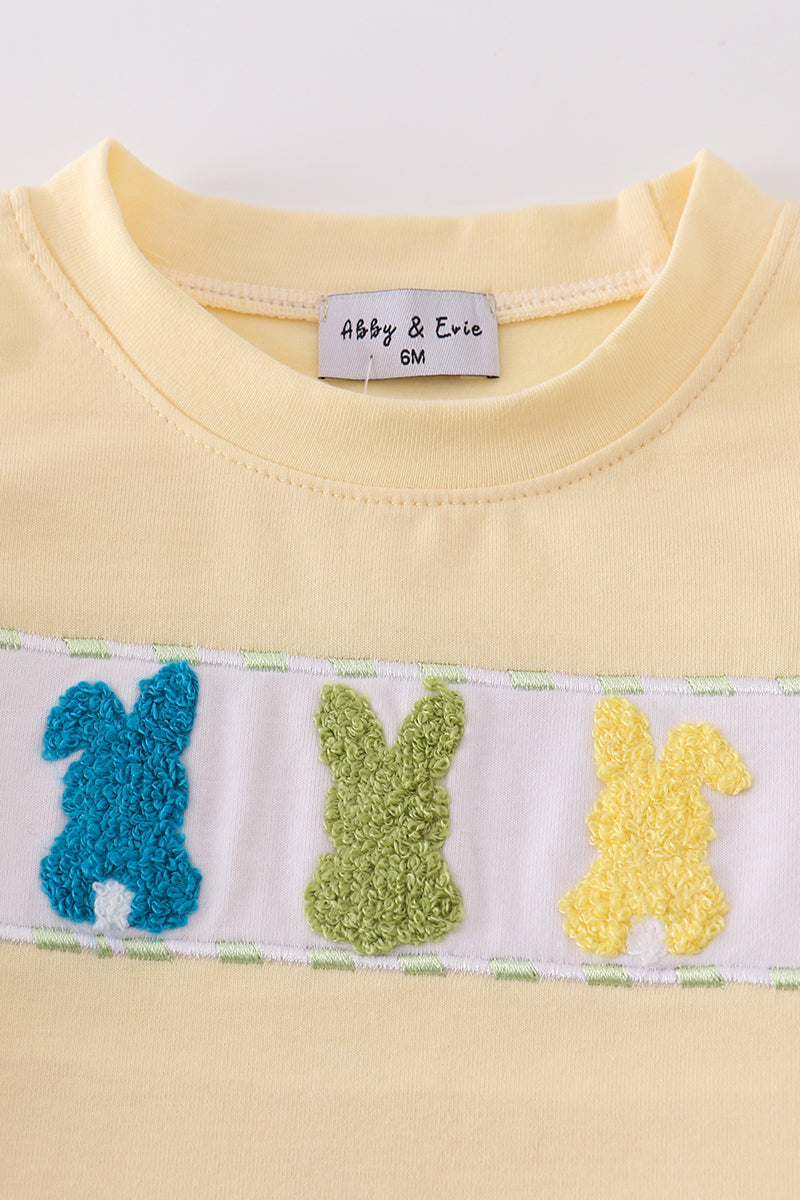 Green easter bunny french knot boy bloomer set