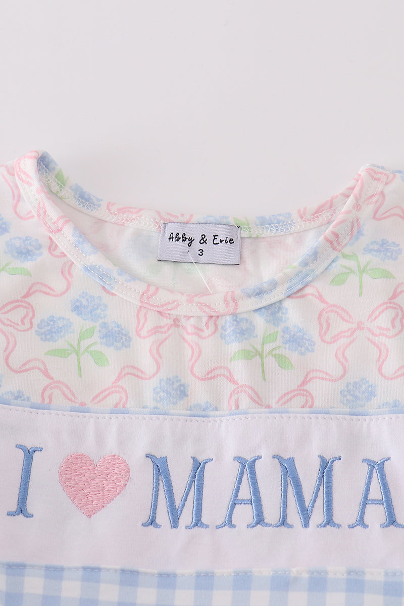 Blue I love mama embroidery girl set