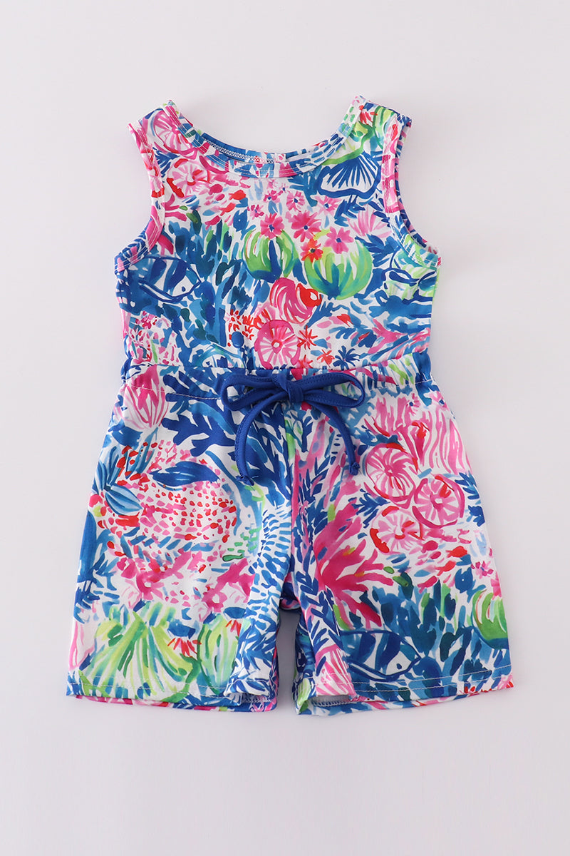 Blue undersea coral garden girl jumpsuit