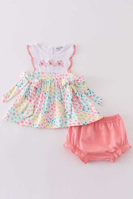 Leopard bunny embroidery girl bloomer set