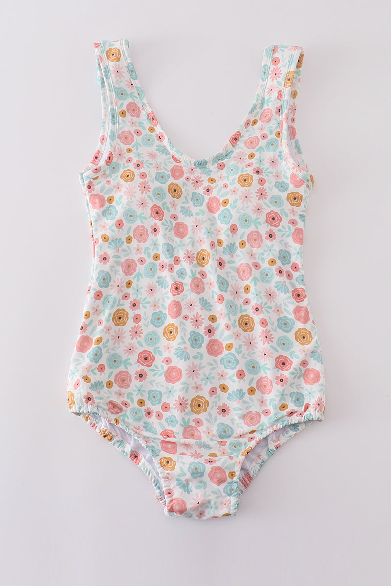 Minty floral bloom print mom swimsuit