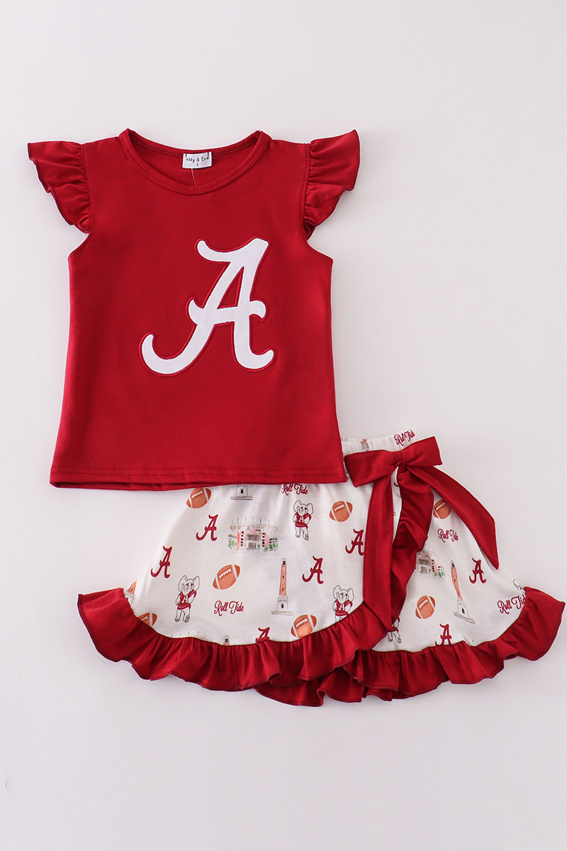 Maroon roll tide applique girl skort set