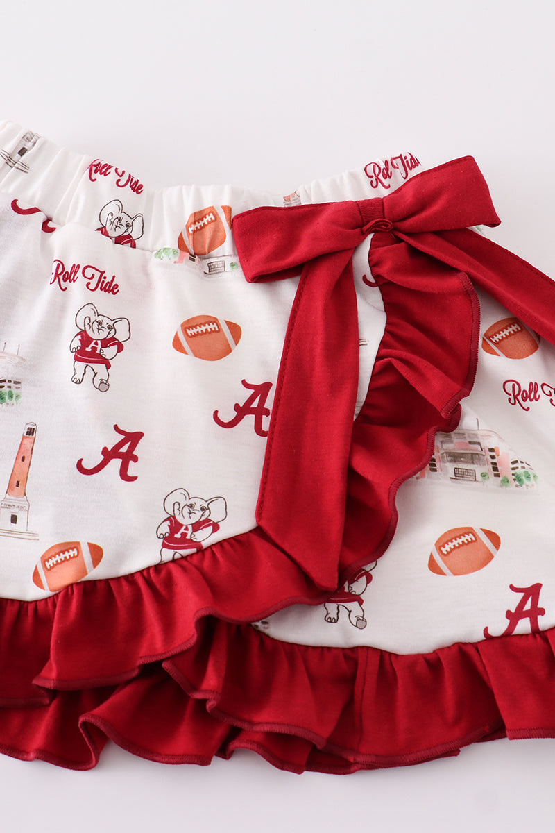 Maroon roll tide applique girl skort set