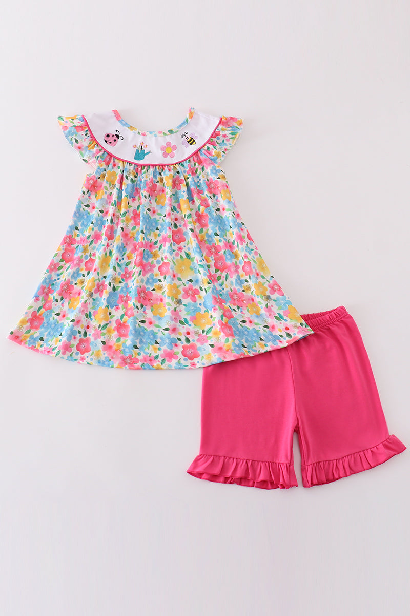 Floral bee embroidery girl set