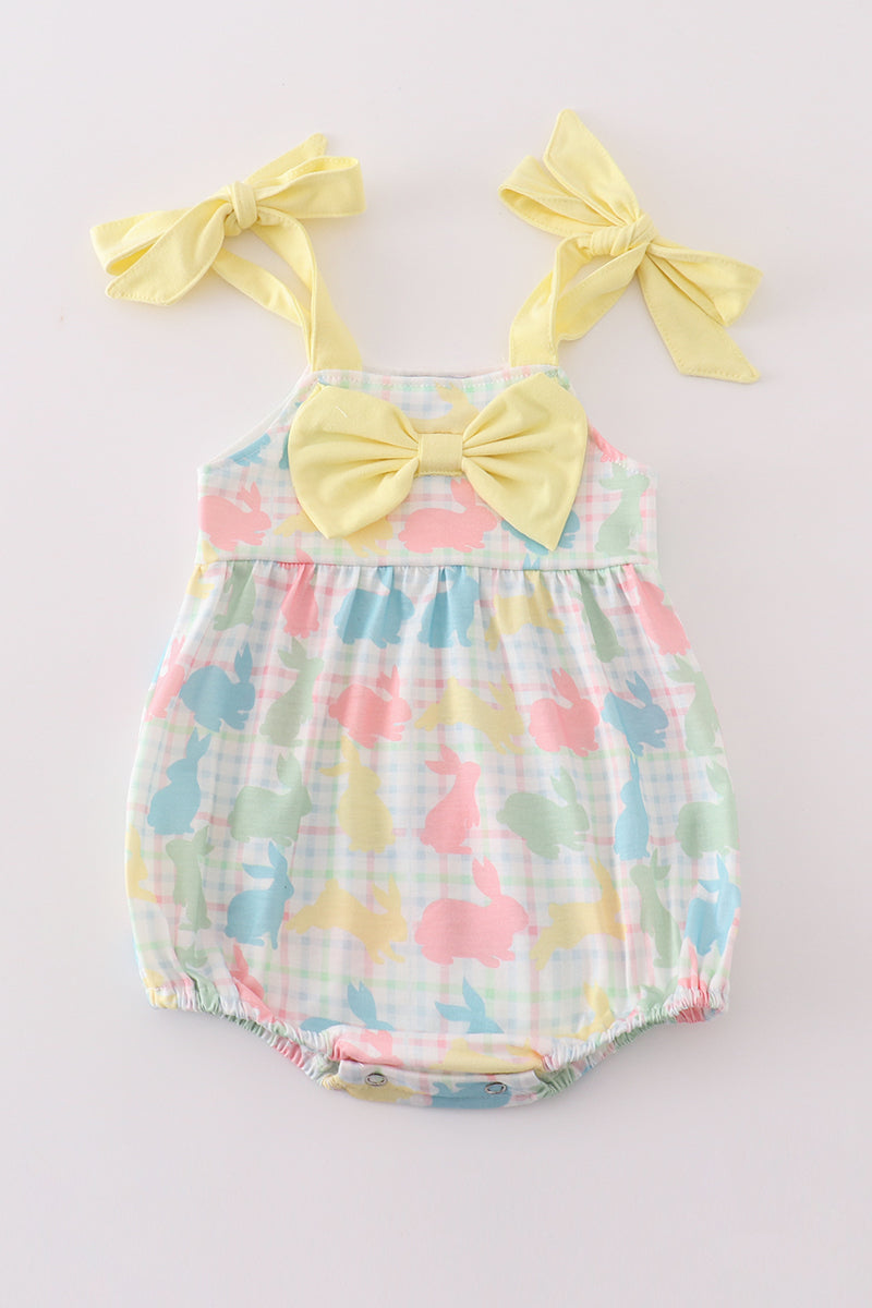 Easter bunny print bow girl bubble