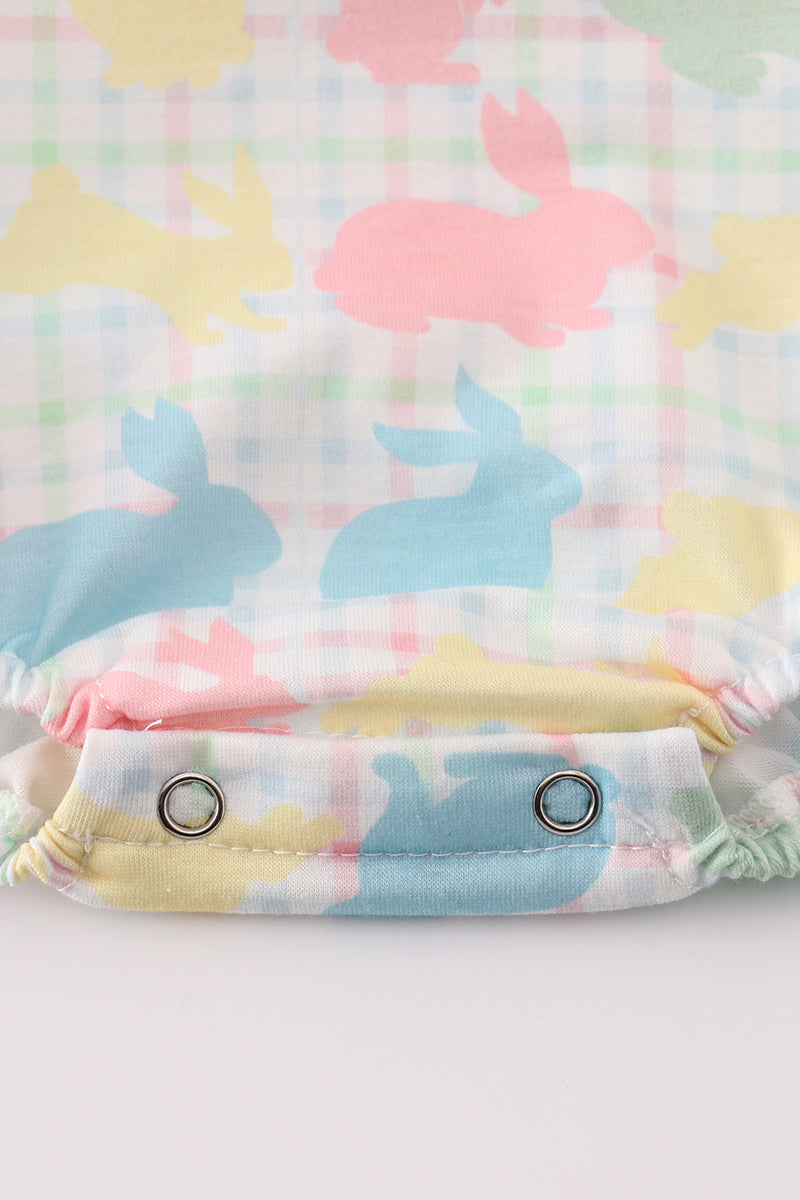 Easter bunny print bow girl bubble