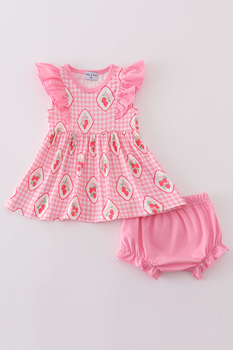 Pink strawberry girl bloomer set