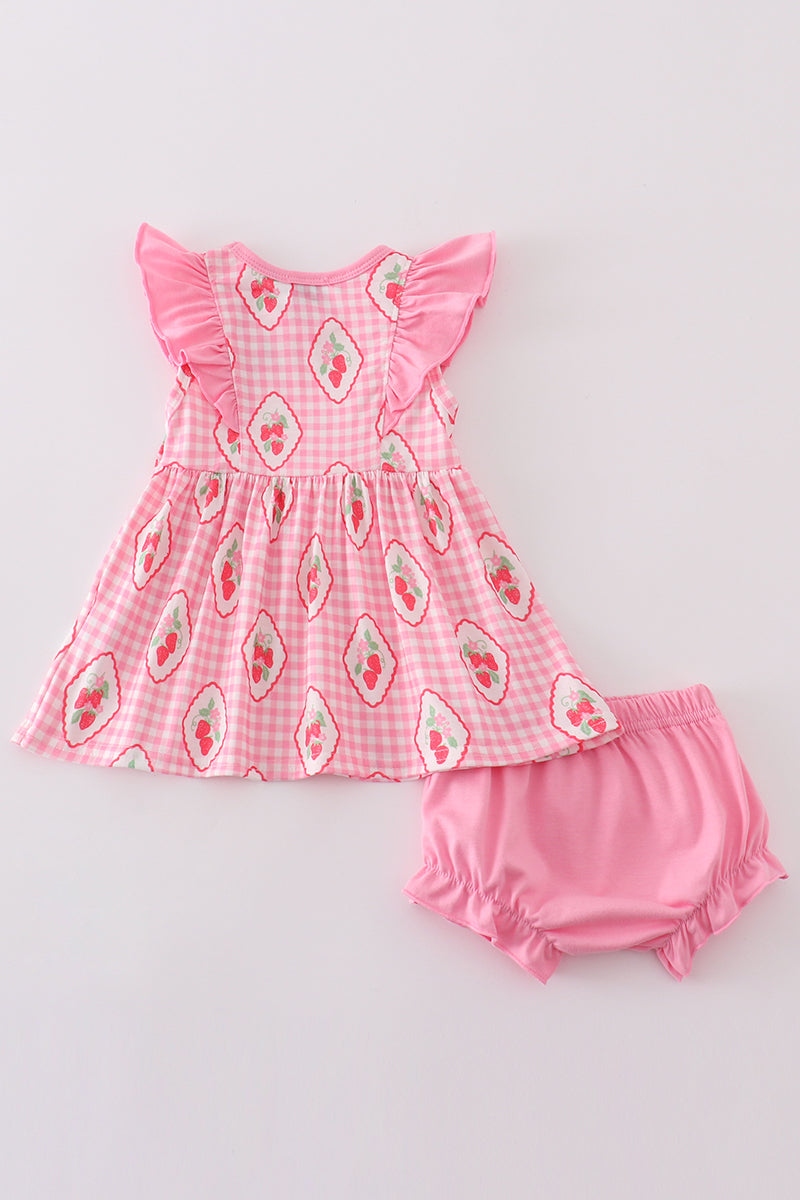 Pink strawberry girl bloomer set