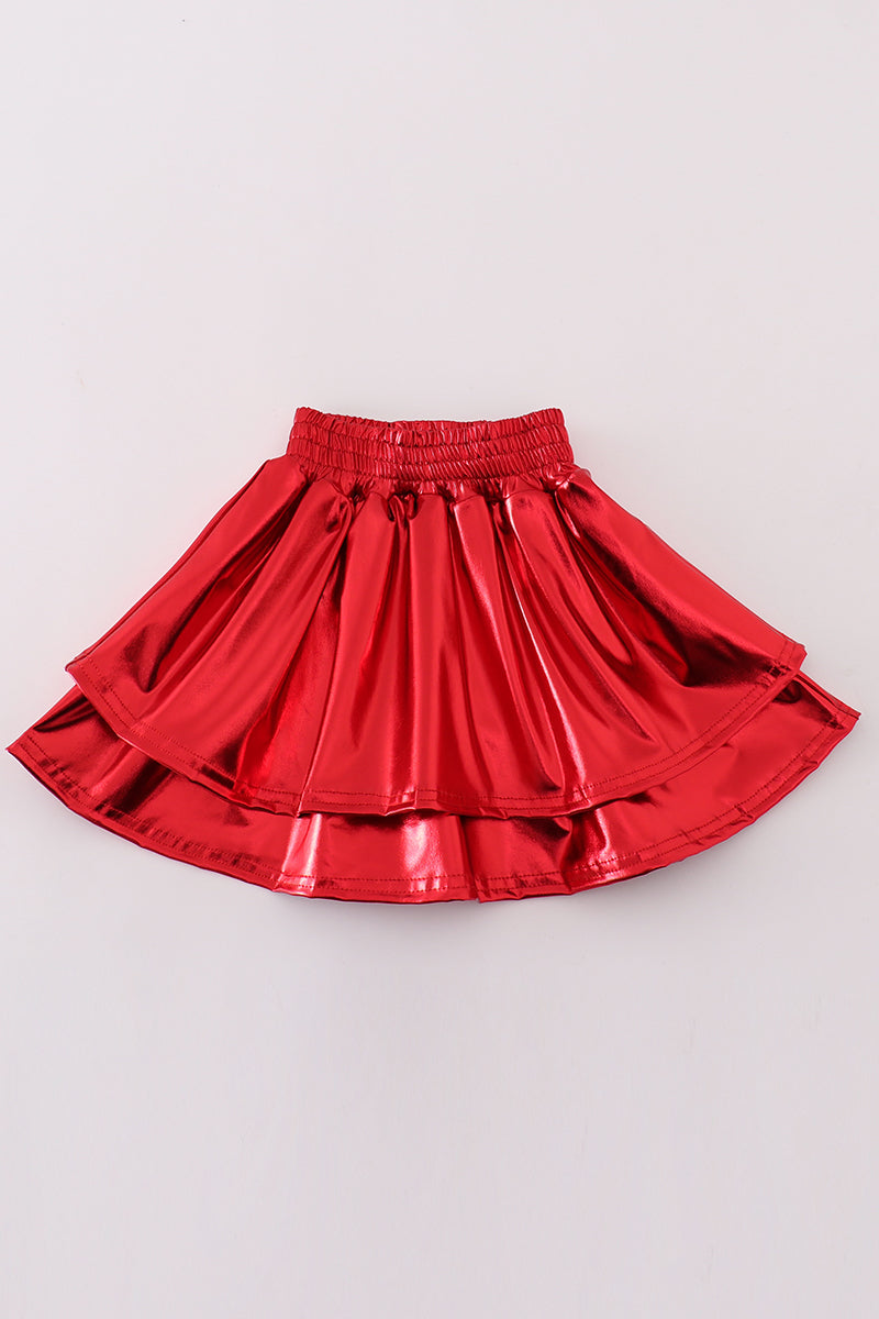 Red girl ruffle laser skorts