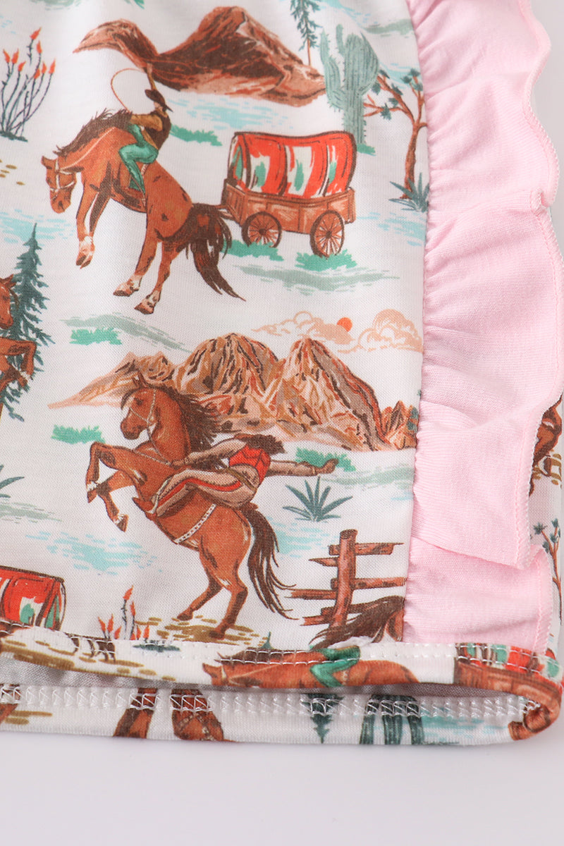 Pink western cowboy embroidery smocked set