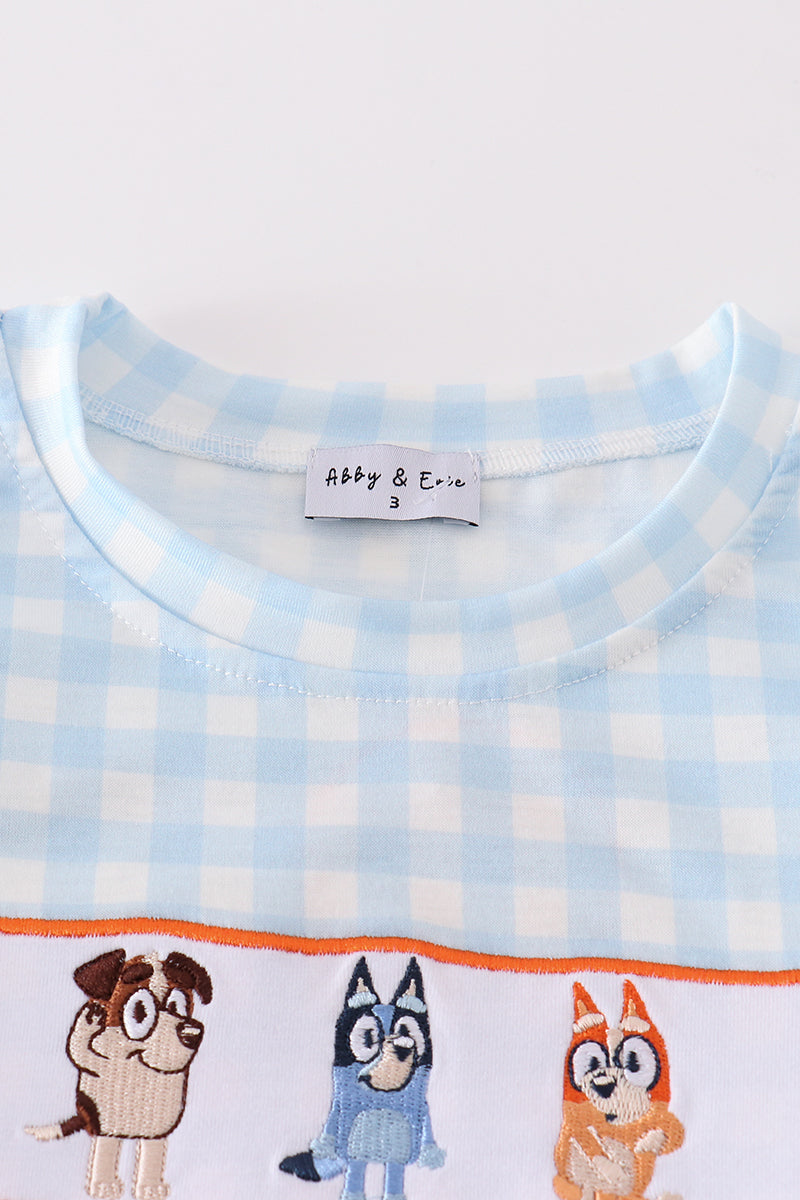 Blue gingham character embroidery boy set