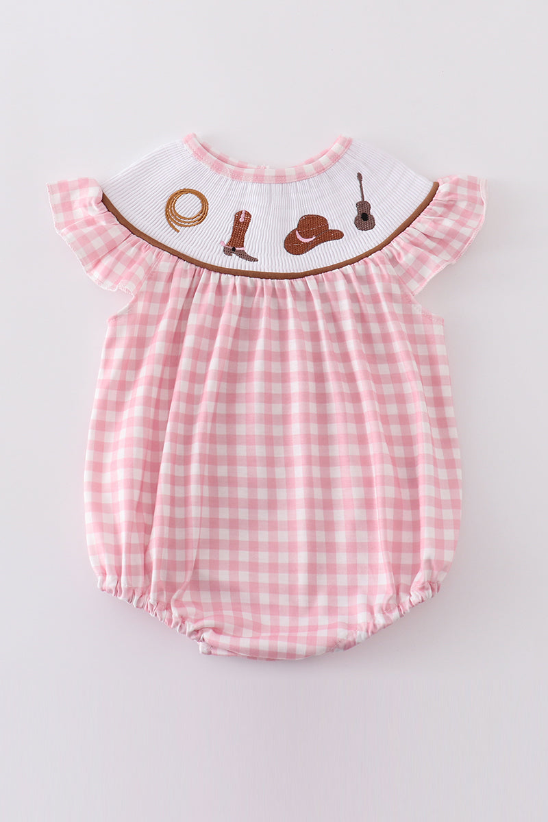 Brown western embroidery smocked bubble