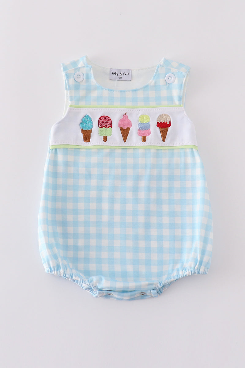 Blue ice cream embroidery gingham bubble