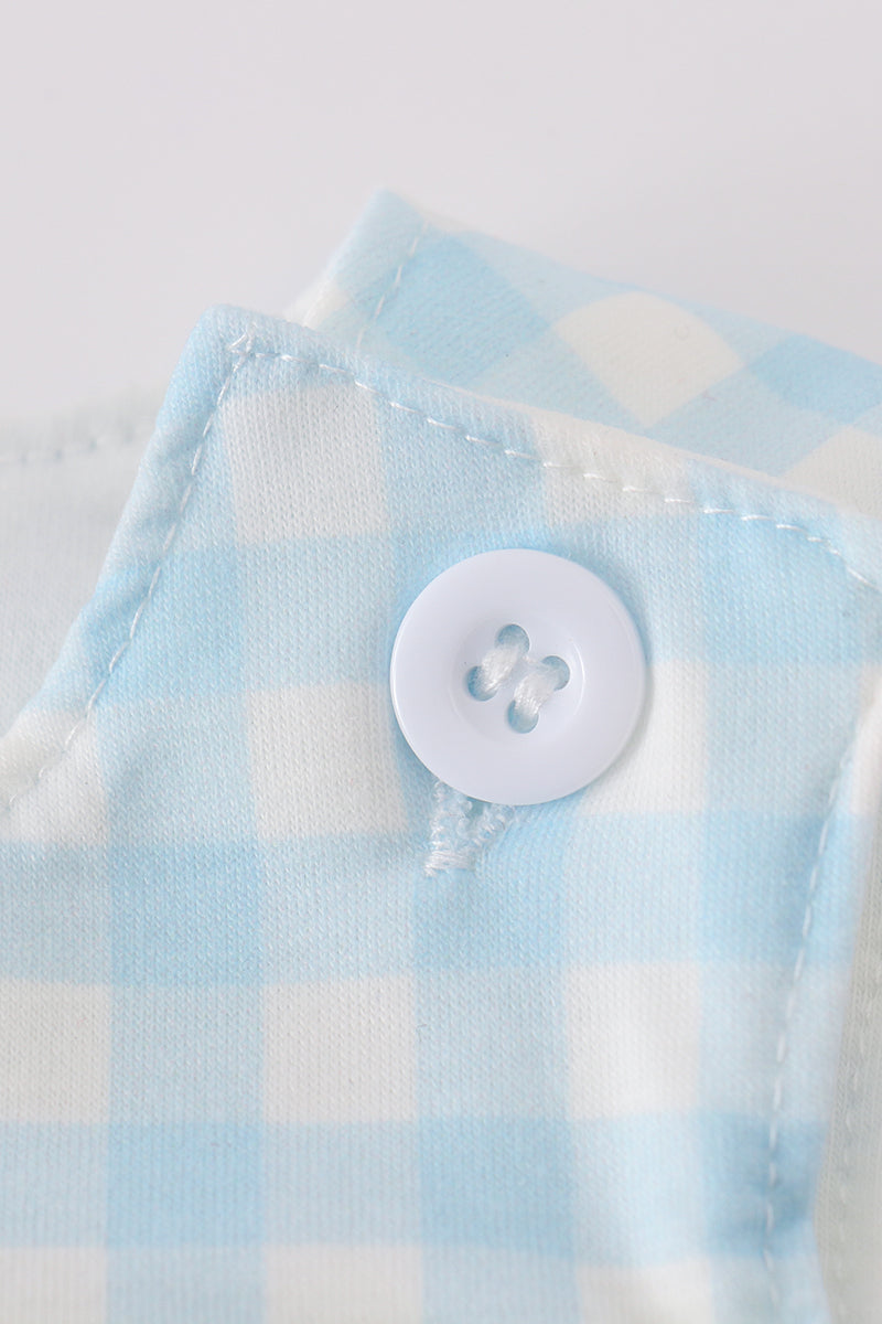 Blue ice cream embroidery gingham bubble