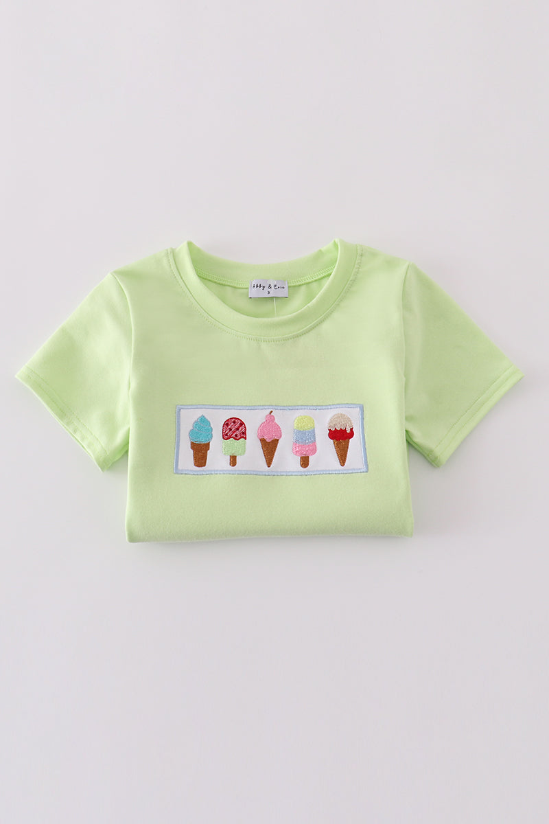 Green ice cream embroidery shorts set