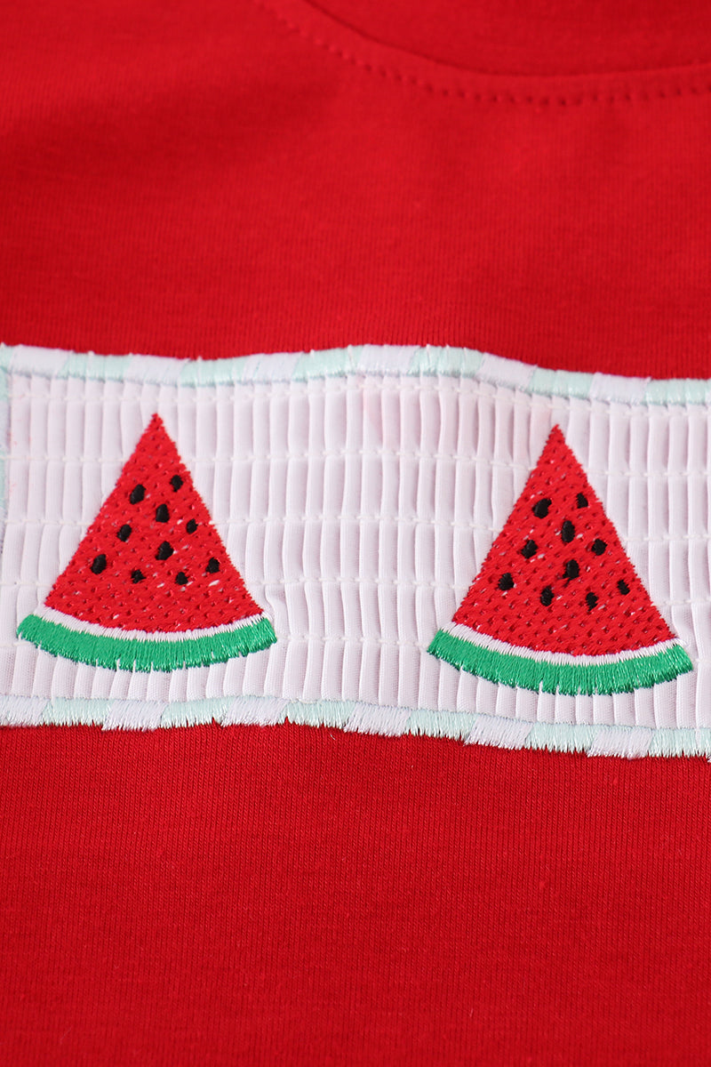 Red watermelon embroidery smocked set