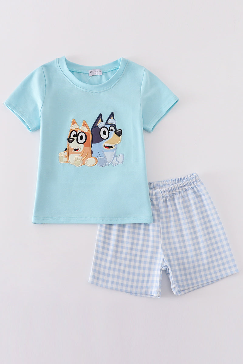 Blue character applique boy set