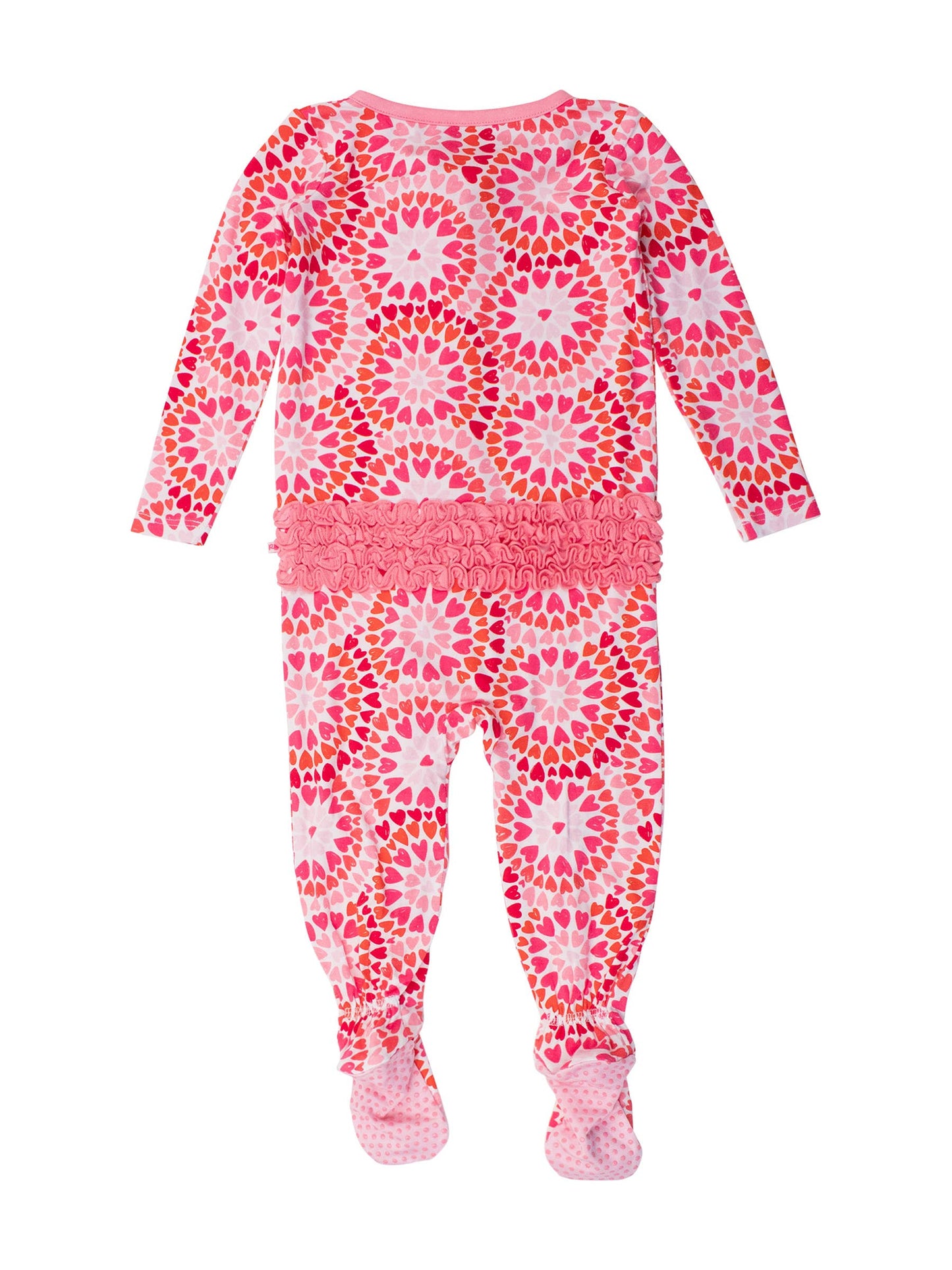 Baby Girls Pink Kaleidoscope Hearts Bamboo Viscose Footed Ruffle One Piece Pajama