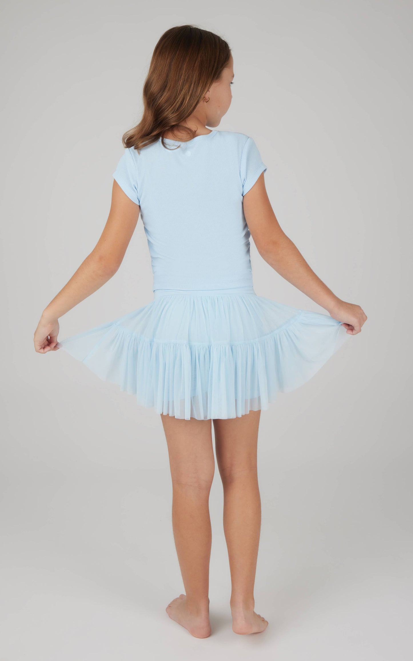 Girls Top and Mesh Jersey Double Tier Ruffle Skort 2 PC SET