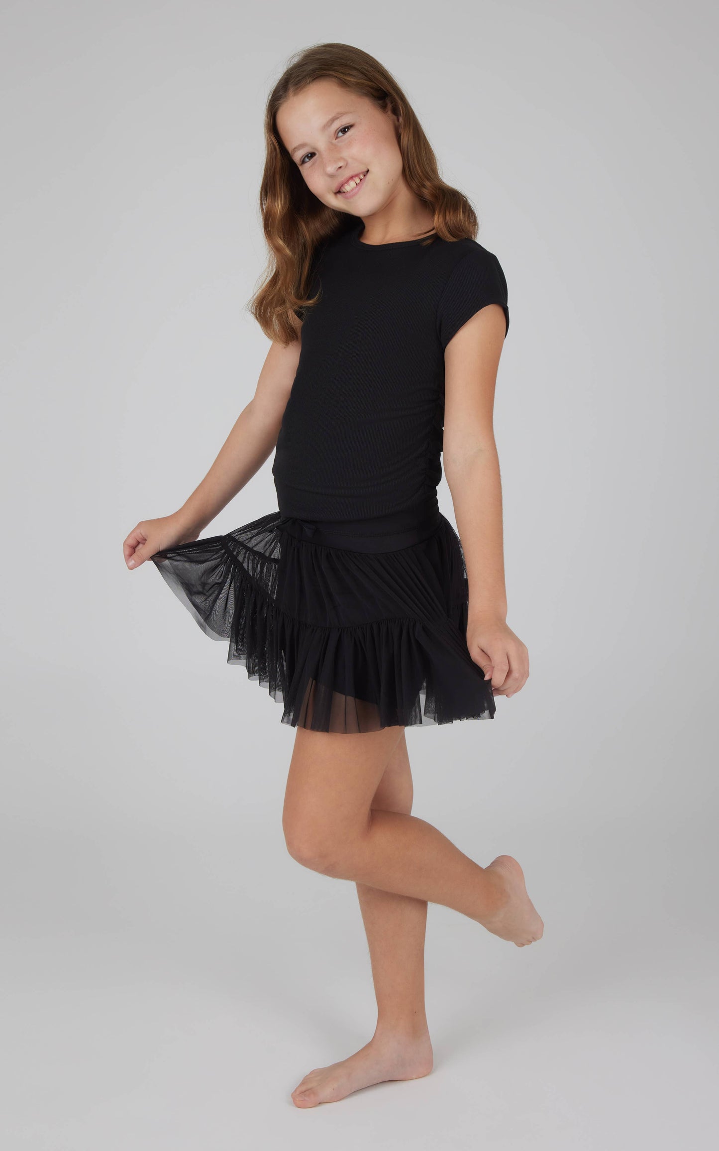 Girls Top and Mesh Jersey Double Tier Ruffle Skort 2 PC SET