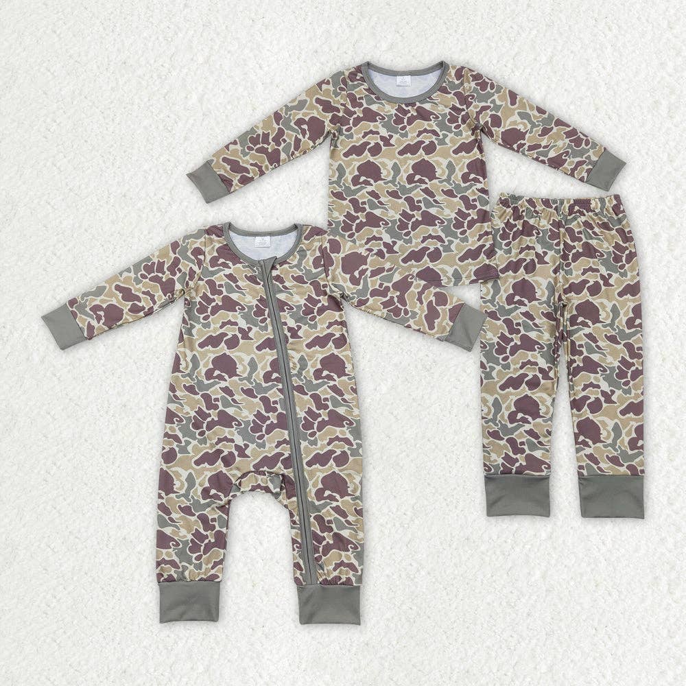 Baby Boys Camo Bamboo Pajamas Rompers Sibling Clothes Sets