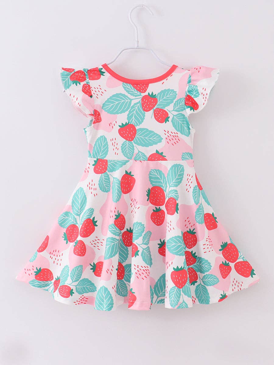 Spring 2024 Clothing Pink Strawberry Ruffle Girl Dress