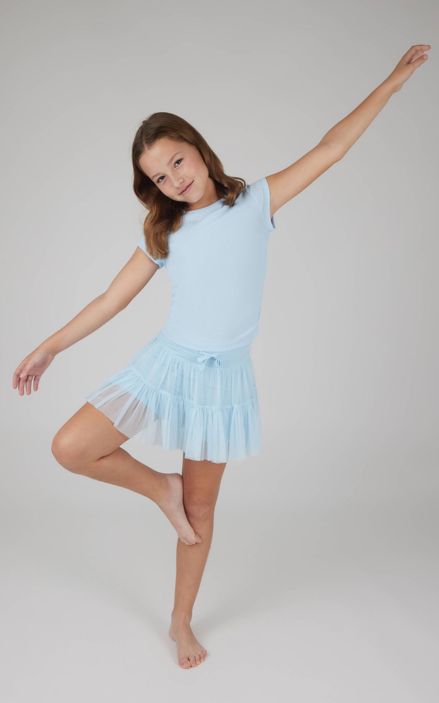 Girls Top and Mesh Jersey Double Tier Ruffle Skort 2 PC SET