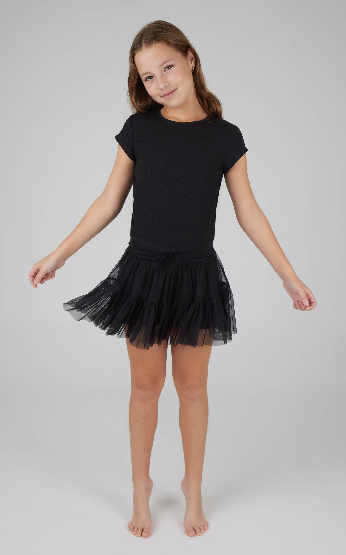 Girls Top and Mesh Jersey Double Tier Ruffle Skort 2 PC SET